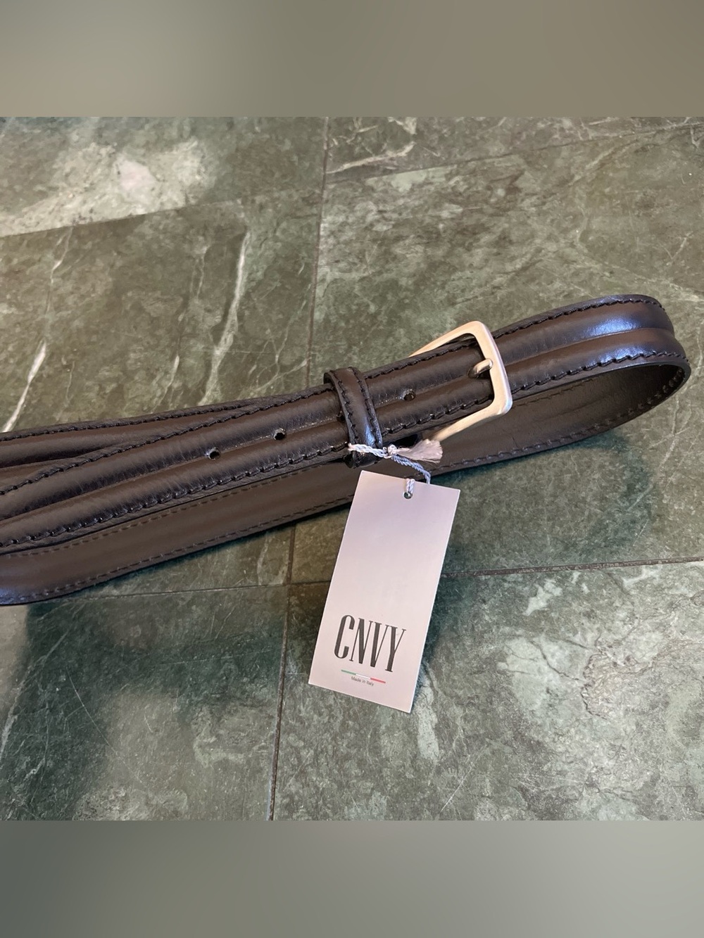 CNVY Women's Black Leather Belt with Silver Buckle